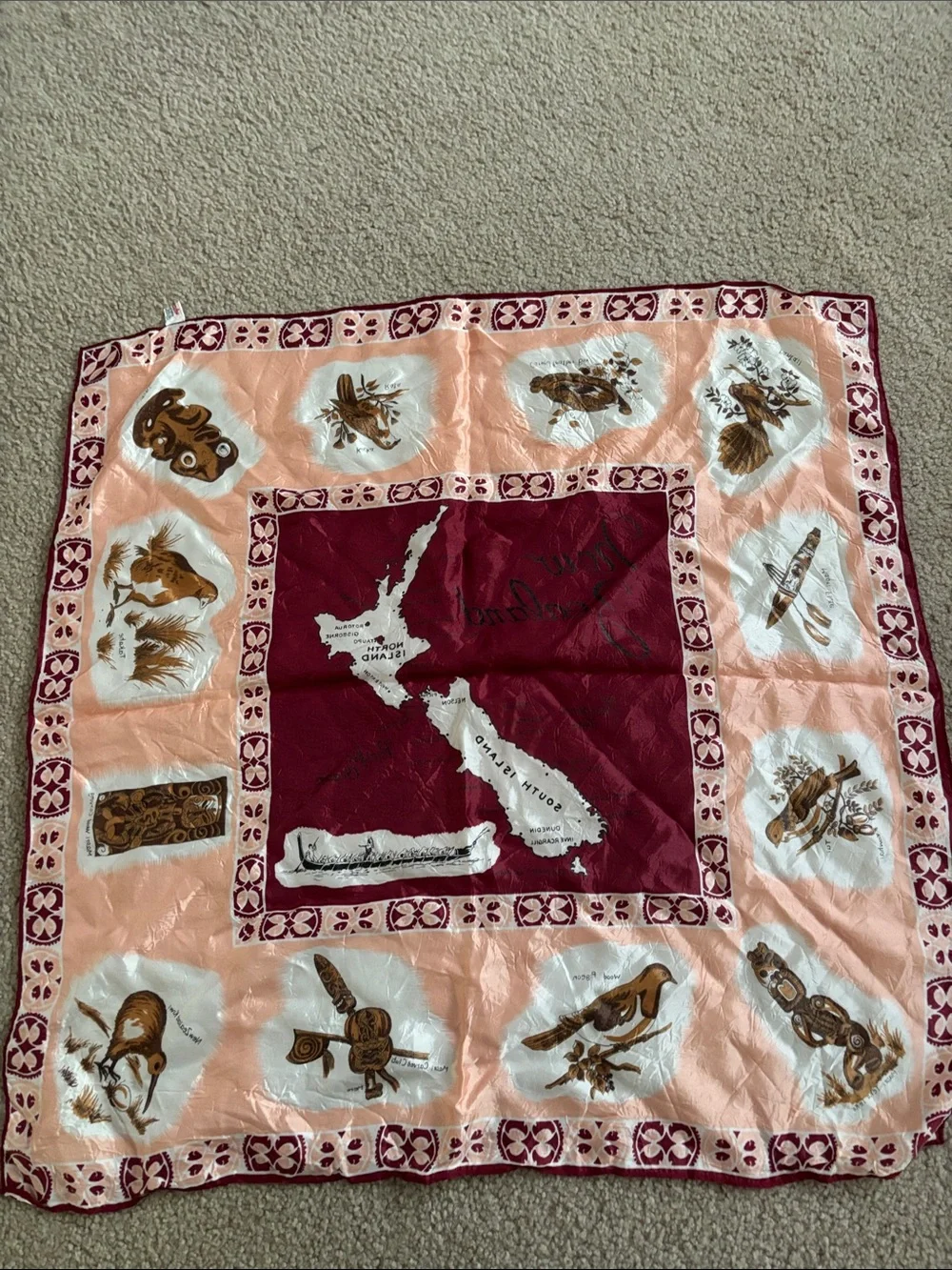 Vintage New Zealand Themed Decorative Scarf